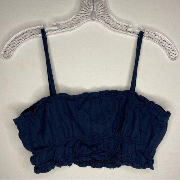 Shein Navy Blue Sleeveless Eyelet Ruffled Crop Top Small - Picture 2 of 6